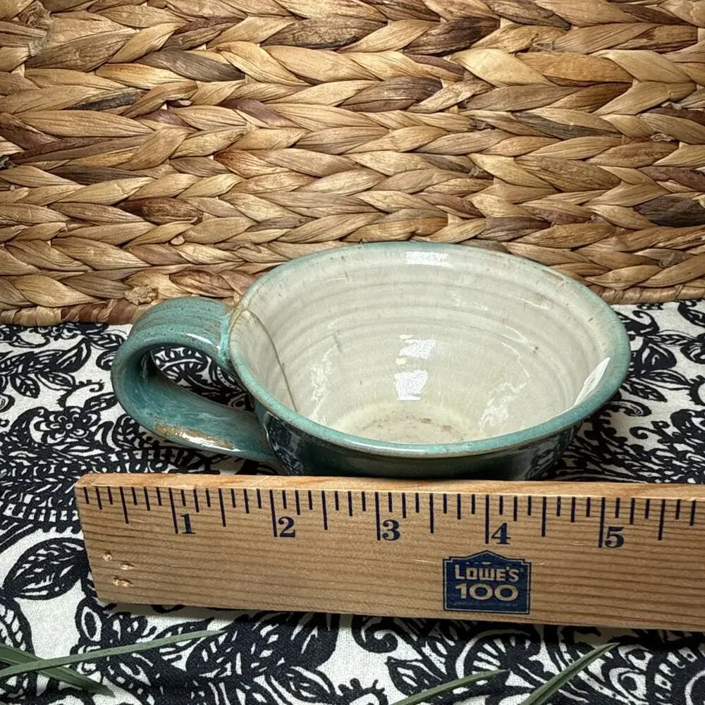 NEW Hand Made Coffee Mug Cup Artist Signed Blue Green Cream Stoneware Mug Cup